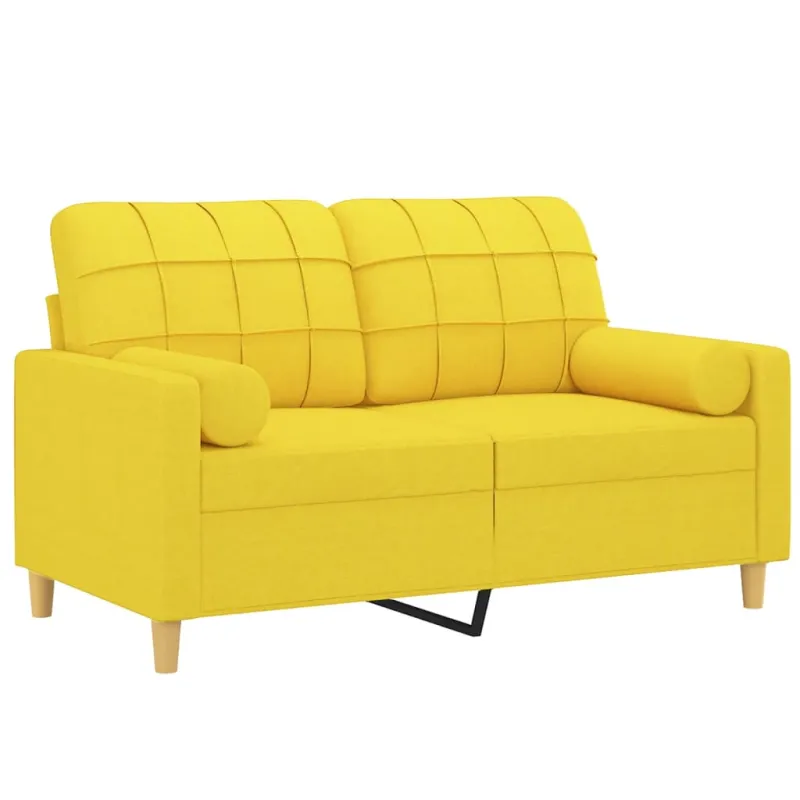 Dvivietė sofa su pagalvėlėmis, šviesiai geltona, 120cm, audinys