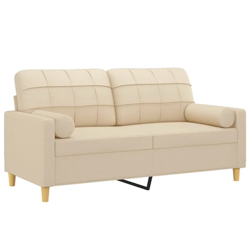 Dvivietė sofa su pagalvėlėmis, kreminės spalvos, 140cm, audinys