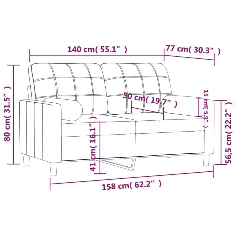 Dvivietė sofa su pagalvėlėmis, kreminės spalvos, 140cm, audinys
