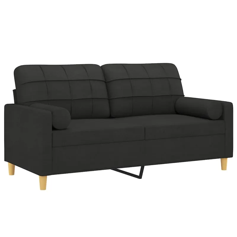 Dvivietė sofa su pagalvėlėmis, juodos spalvos, 140cm, audinys