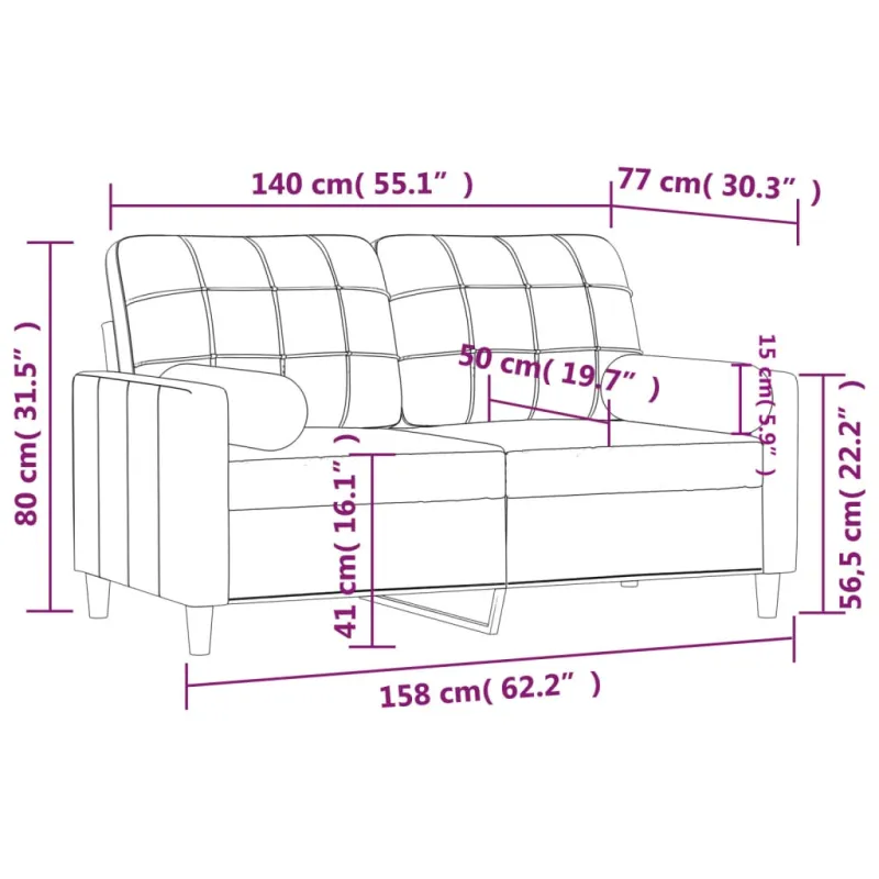 Dvivietė sofa su pagalvėlėmis, raudonojo vyno, 140cm, audinys