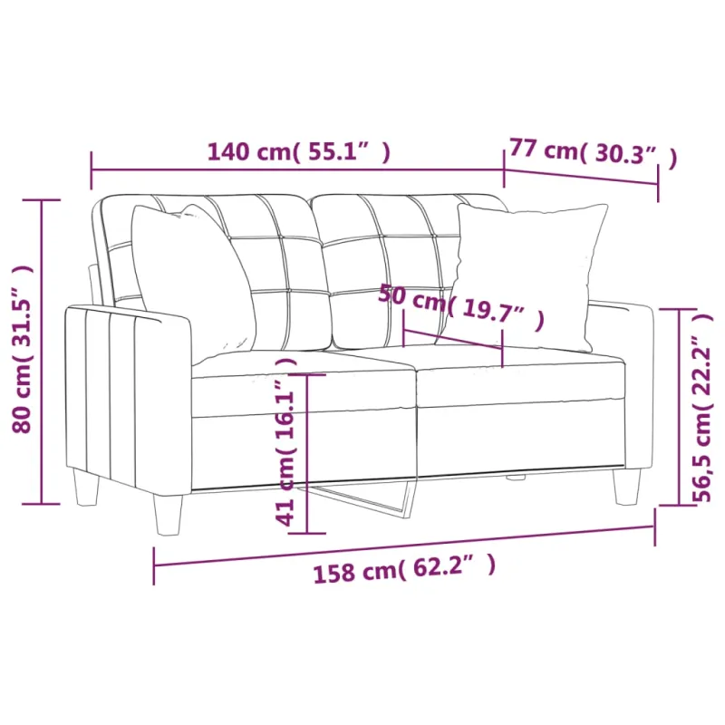 Dvivietė sofa su pagalvėlėmis, kreminė, 140cm, dirbtinė oda