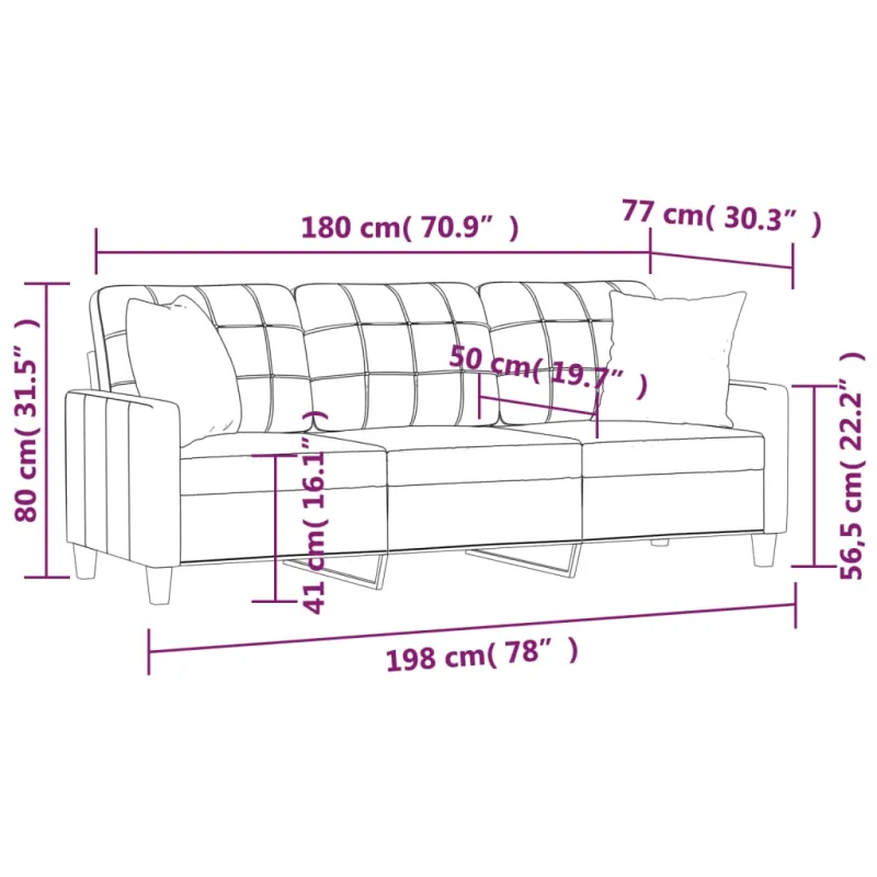 Trivietė sofa su pagalvėlėmis, kreminė, 180cm, dirbtinė oda