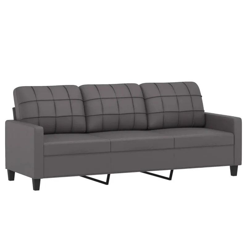 Trivietė sofa su pagalvėlėmis, pilka, 180cm, dirbtinė oda