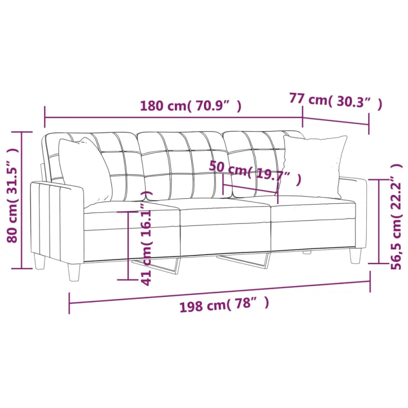 Trivietė sofa su pagalvėlėmis, pilka, 180cm, dirbtinė oda