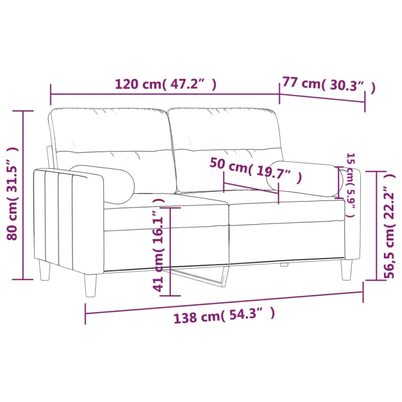 Dvivietė sofa su pagalvėlėmis, tamsiai pilka, 120cm, audinys
