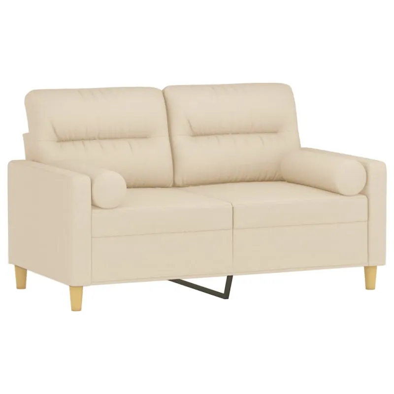 Dvivietė sofa su pagalvėlėmis, kreminės spalvos, 120cm, audinys