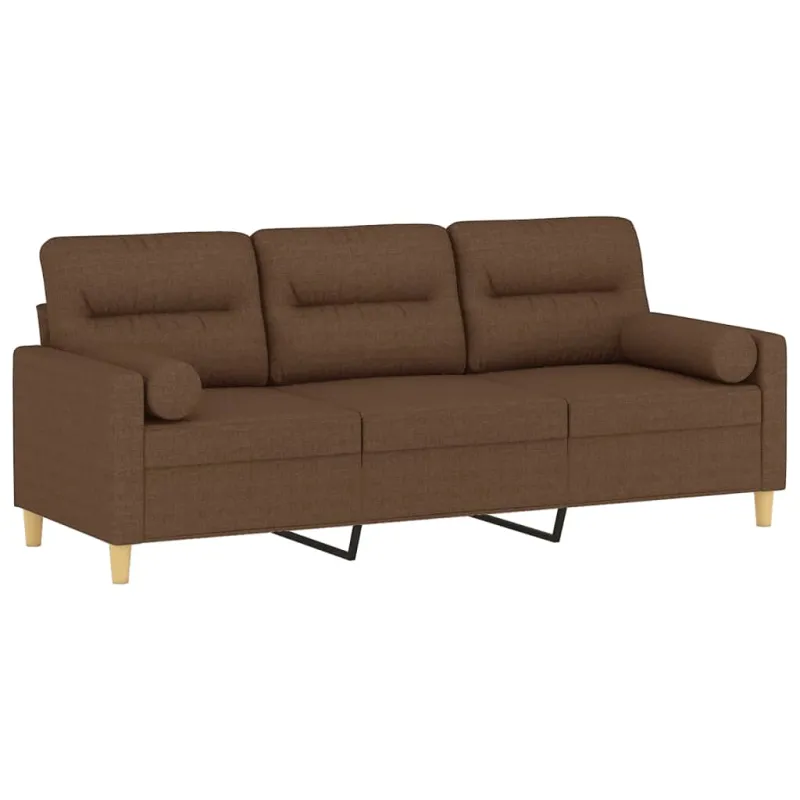 Trivietė sofa su pagalvėlėmis, rudos spalvos, 180cm, audinys