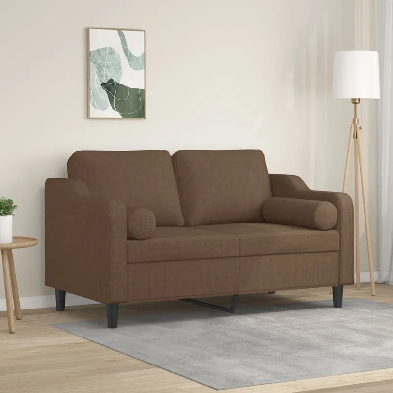 Dvivietė sofa su pagalvėlėmis, rudos spalvos, 120cm, audinys