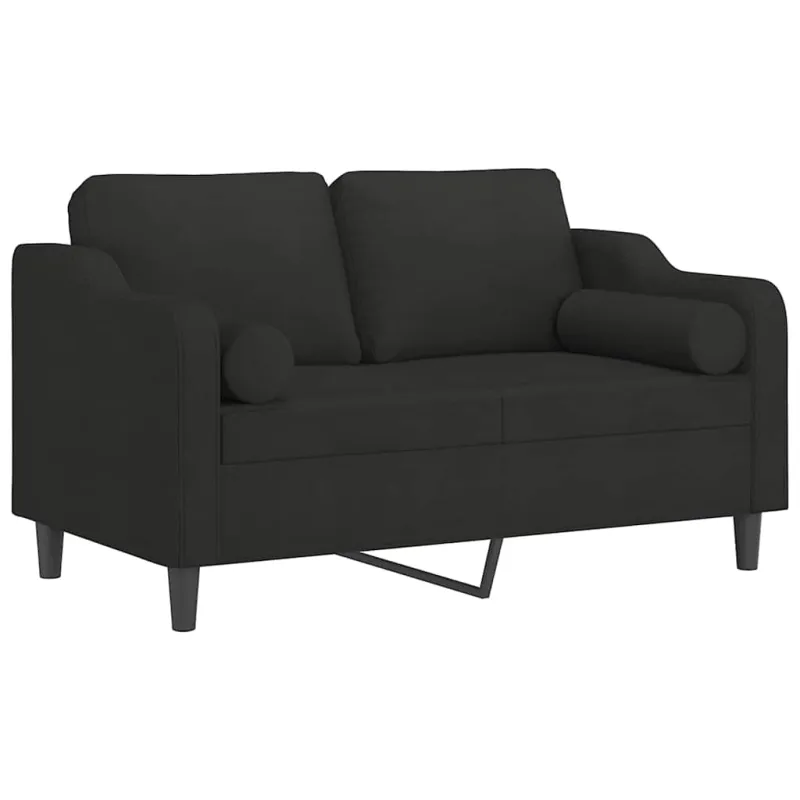 Dvivietė sofa su pagalvėlėmis, juodos spalvos, 120cm, audinys