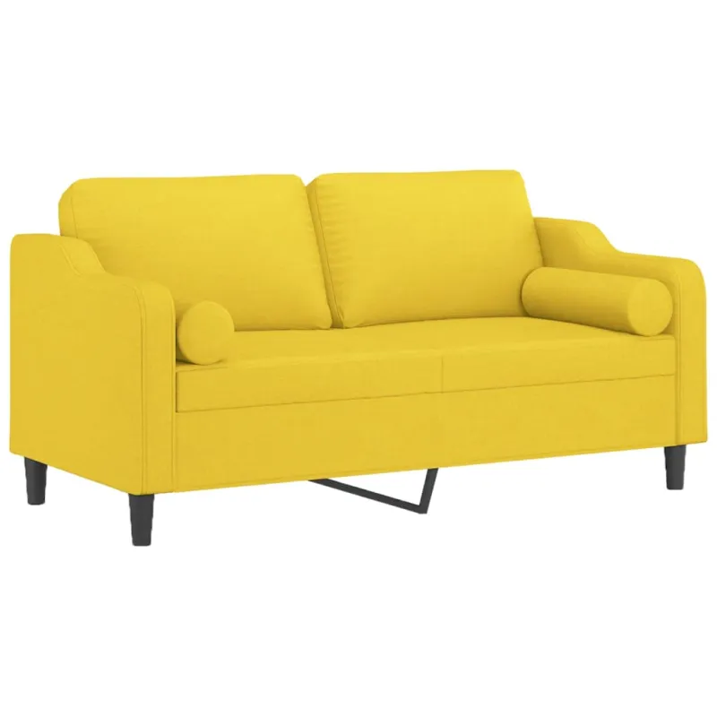 Dvivietė sofa su pagalvėlėmis, šviesiai geltona, 140cm, audinys