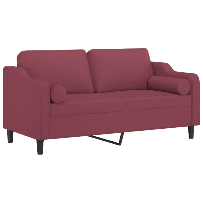 Dvivietė sofa su pagalvėlėmis, raudonojo vyno, 140cm, audinys