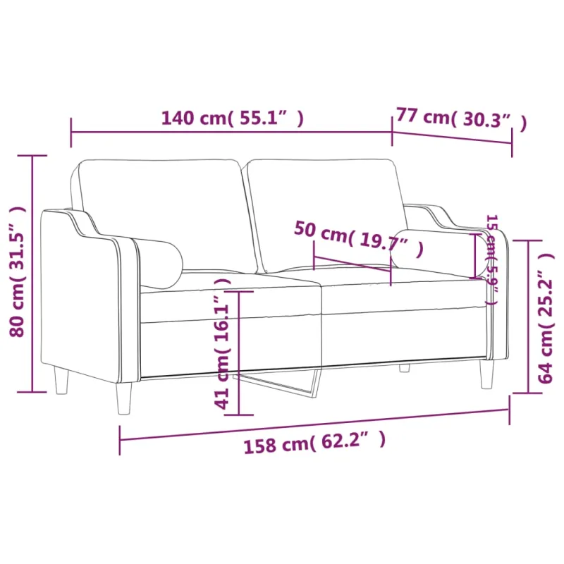 Dvivietė sofa su pagalvėlėmis, taupe spalvos, 140cm, audinys