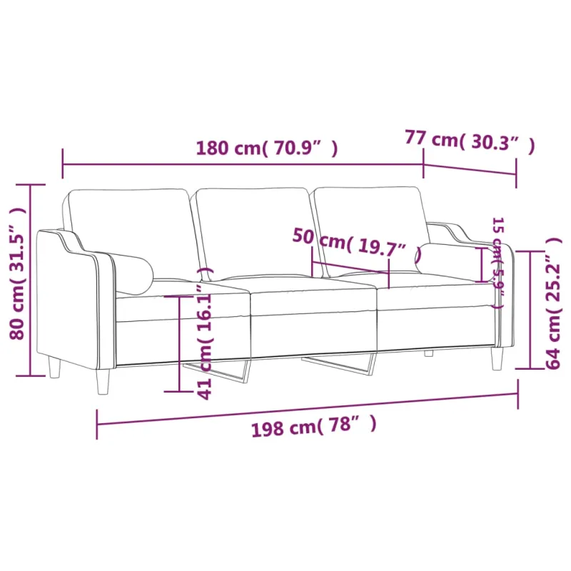 Trivietė sofa su pagalvėlėmis, šviesiai pilka, 180cm, audinys