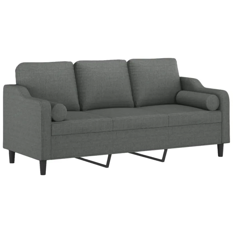 Trivietė sofa su pagalvėlėmis, tamsiai pilka, 180cm, audinys