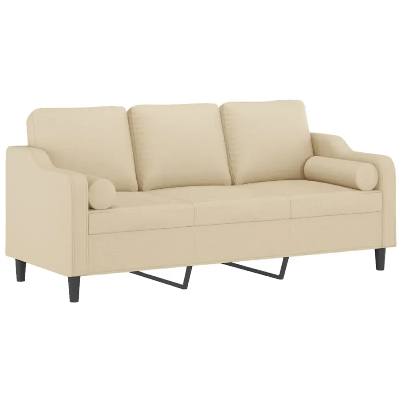 Trivietė sofa su pagalvėlėmis, kreminės spalvos, 180cm, audinys