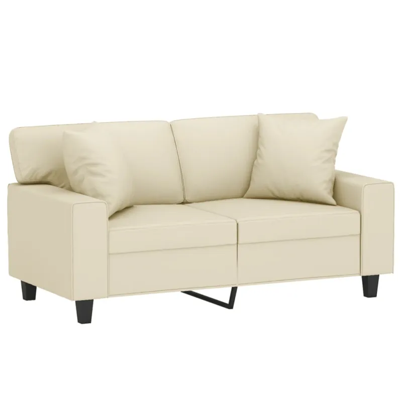Dvivietė sofa su pagalvėlėmis, kreminė, 120cm, dirbtinė oda