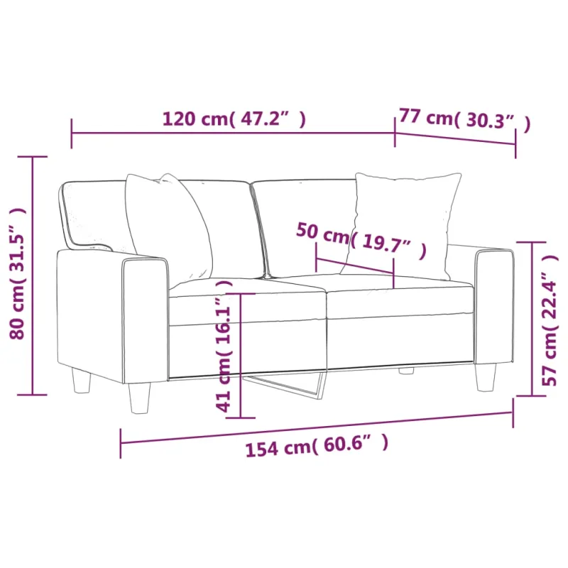 Dvivietė sofa su pagalvėlėmis, kreminė, 120cm, dirbtinė oda