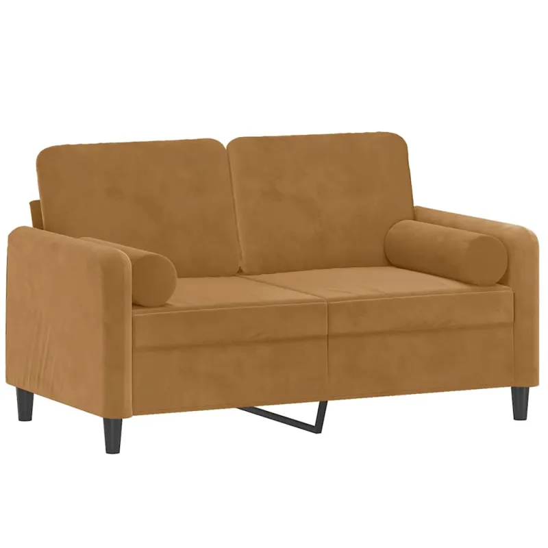 Dvivietė sofa su pagalvėlėmis, rudos spalvos, 120cm, aksomas