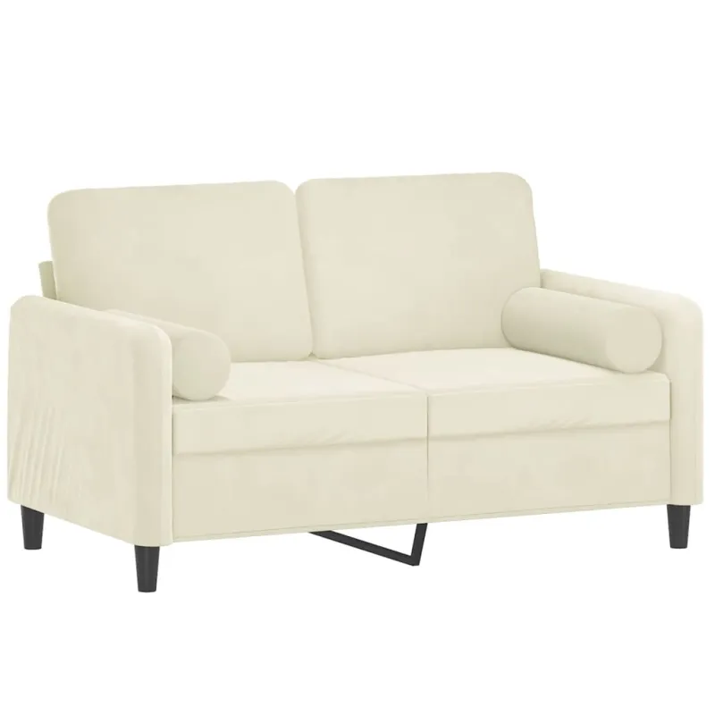 Dvivietė sofa su pagalvėlėmis, kreminės spalvos, 120cm, aksomas