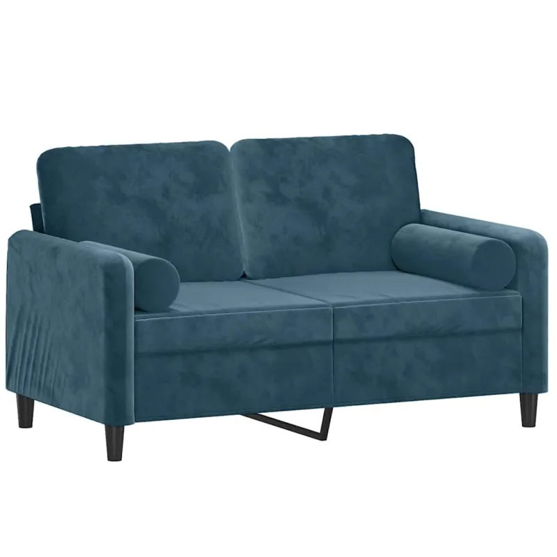 Dvivietė sofa su pagalvėlėmis, mėlynos spalvos, 120cm, aksomas