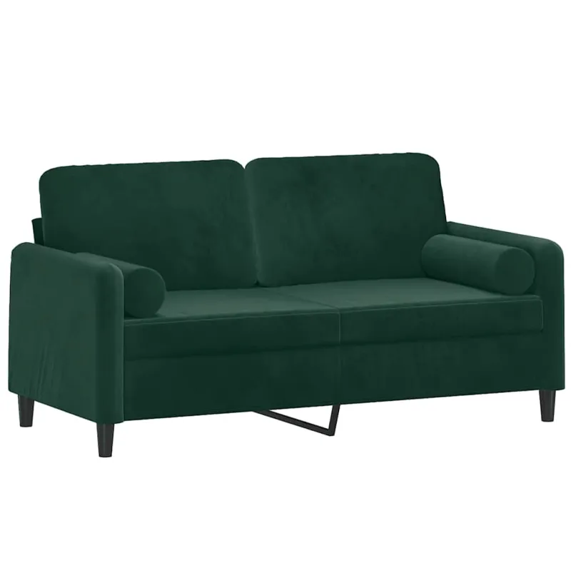 Dvivietė sofa su pagalvėlėmis, tamsiai žalia, 140cm, aksomas