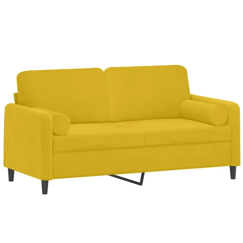 Dvivietė sofa su pagalvėlėmis, geltonos spalvos, 140cm, aksomas