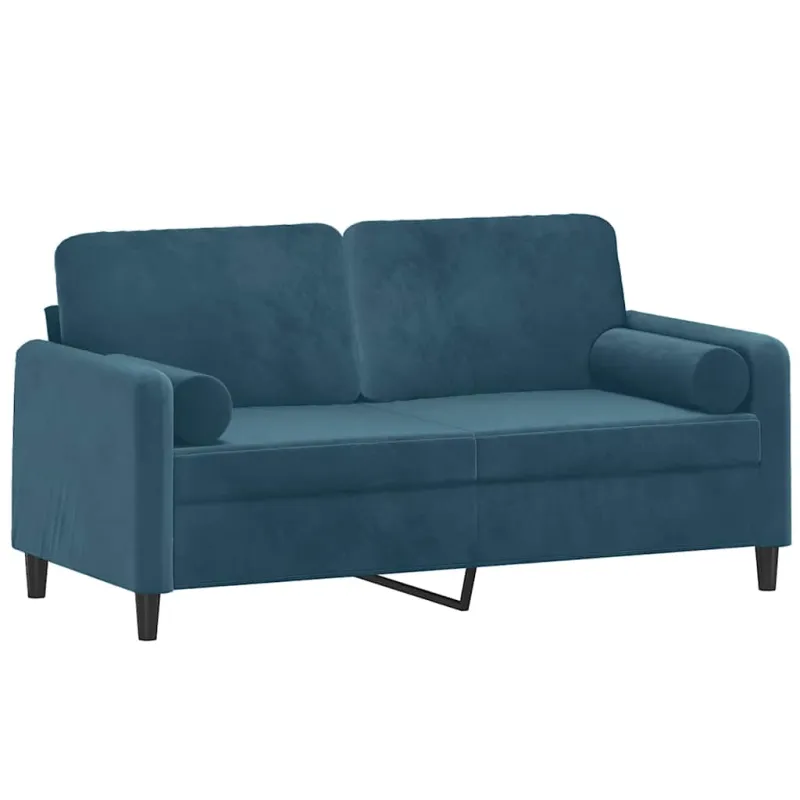 Dvivietė sofa su pagalvėlėmis, mėlynos spalvos, 140cm, aksomas