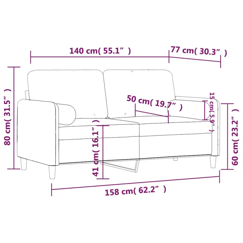 Dvivietė sofa su pagalvėlėmis, mėlynos spalvos, 140cm, aksomas
