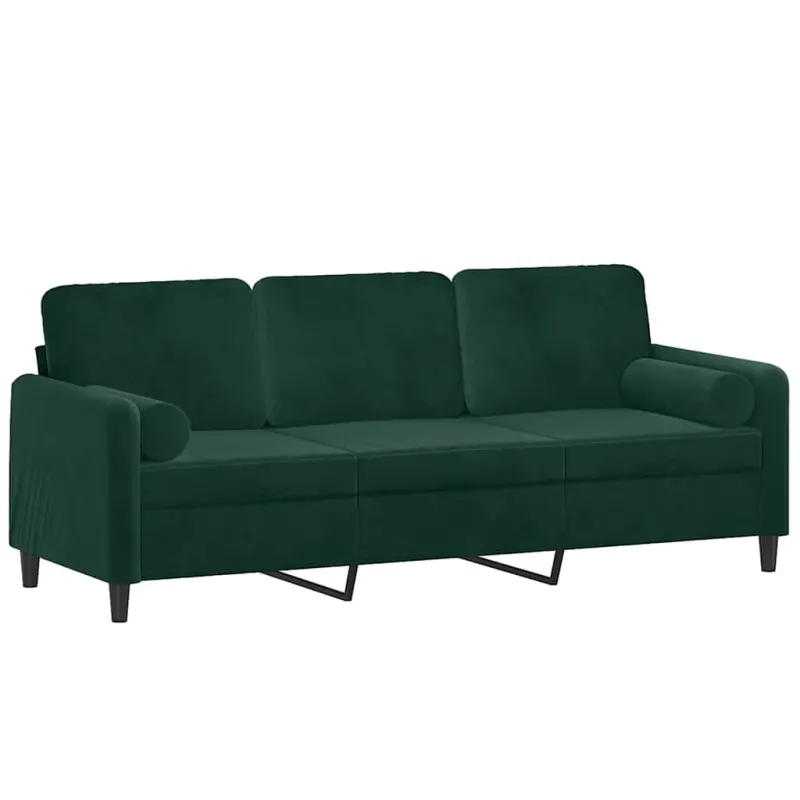 Trivietė sofa su pagalvėlėmis, tamsiai žalia, 180cm, aksomas