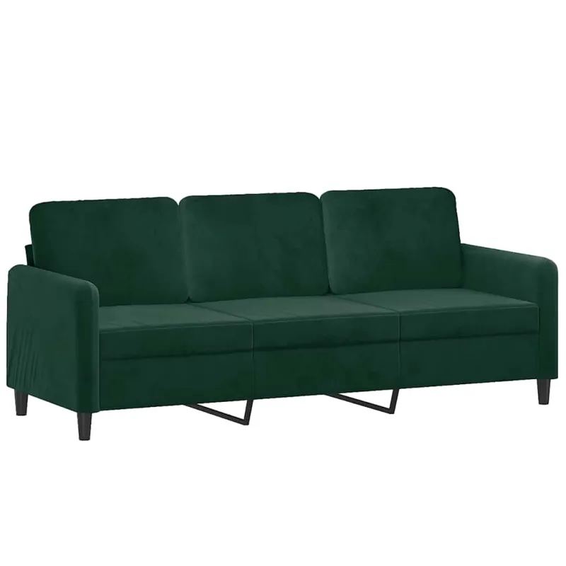 Trivietė sofa su pagalvėlėmis, tamsiai žalia, 180cm, aksomas