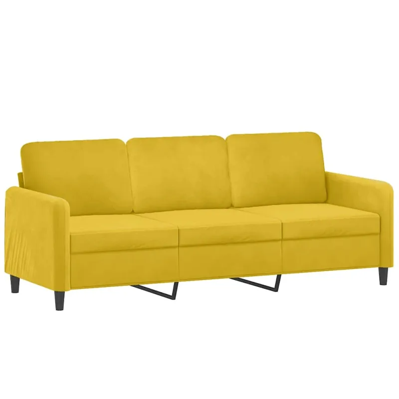 Trivietė sofa su pagalvėlėmis, geltonos spalvos, 180cm, aksomas