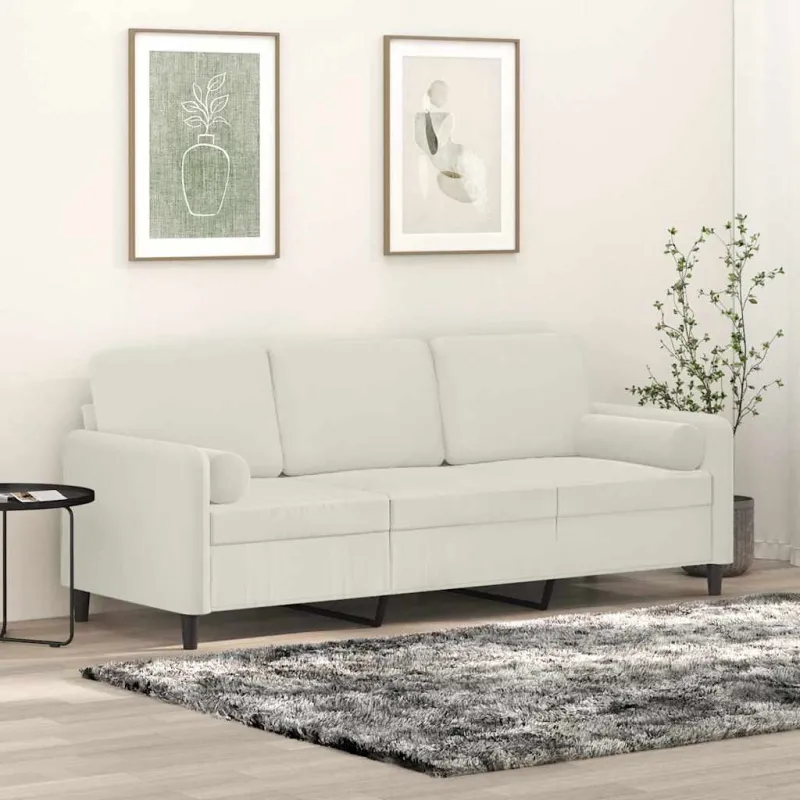 Trivietė sofa su pagalvėlėmis, kreminės spalvos, 180cm, aksomas