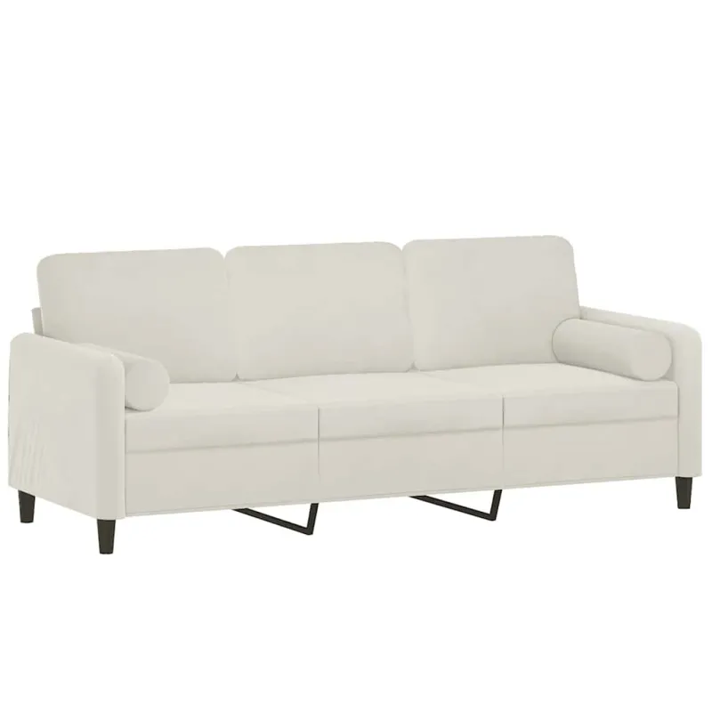 Trivietė sofa su pagalvėlėmis, kreminės spalvos, 180cm, aksomas