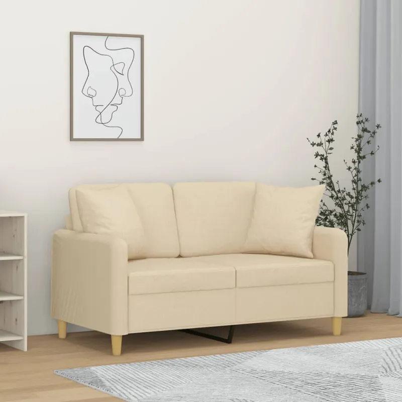 Dvivietė sofa su pagalvėlėmis, kreminės spalvos, 120cm, audinys