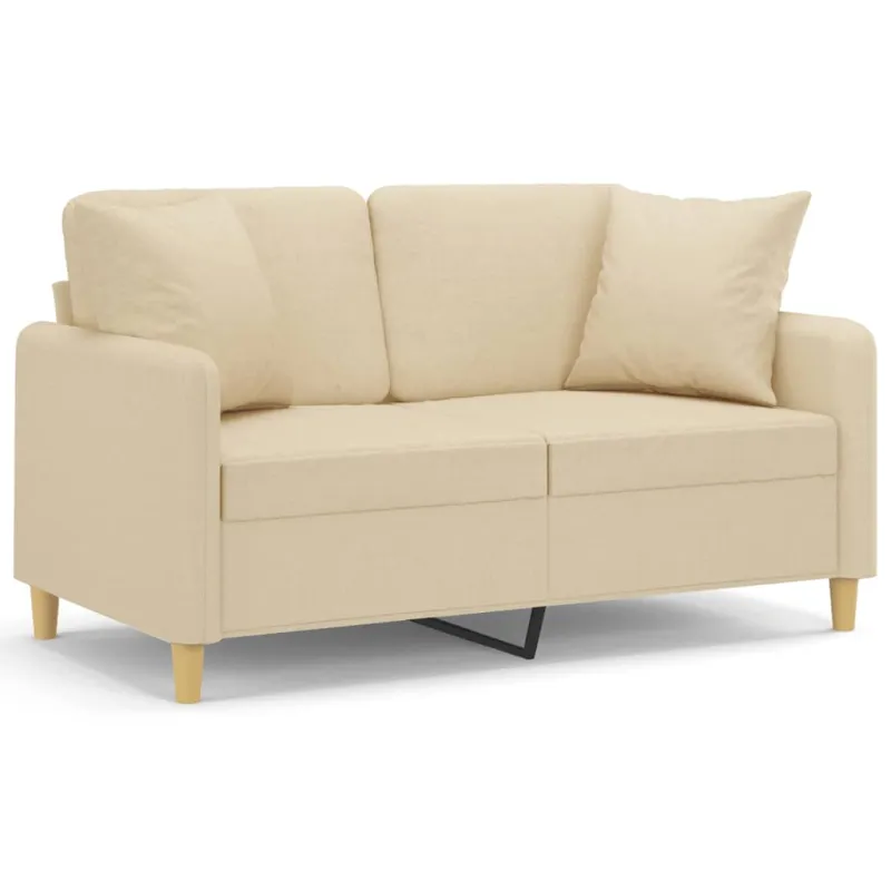 Dvivietė sofa su pagalvėlėmis, kreminės spalvos, 120cm, audinys