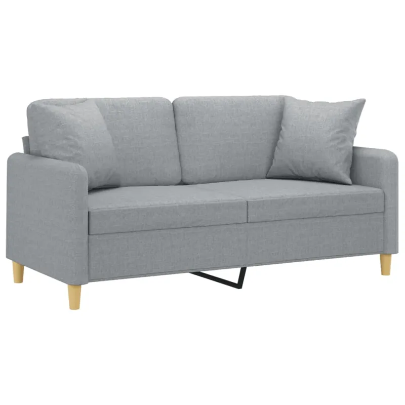 Dvivietė sofa su pagalvėlėmis, šviesiai pilka, 140cm, audinys