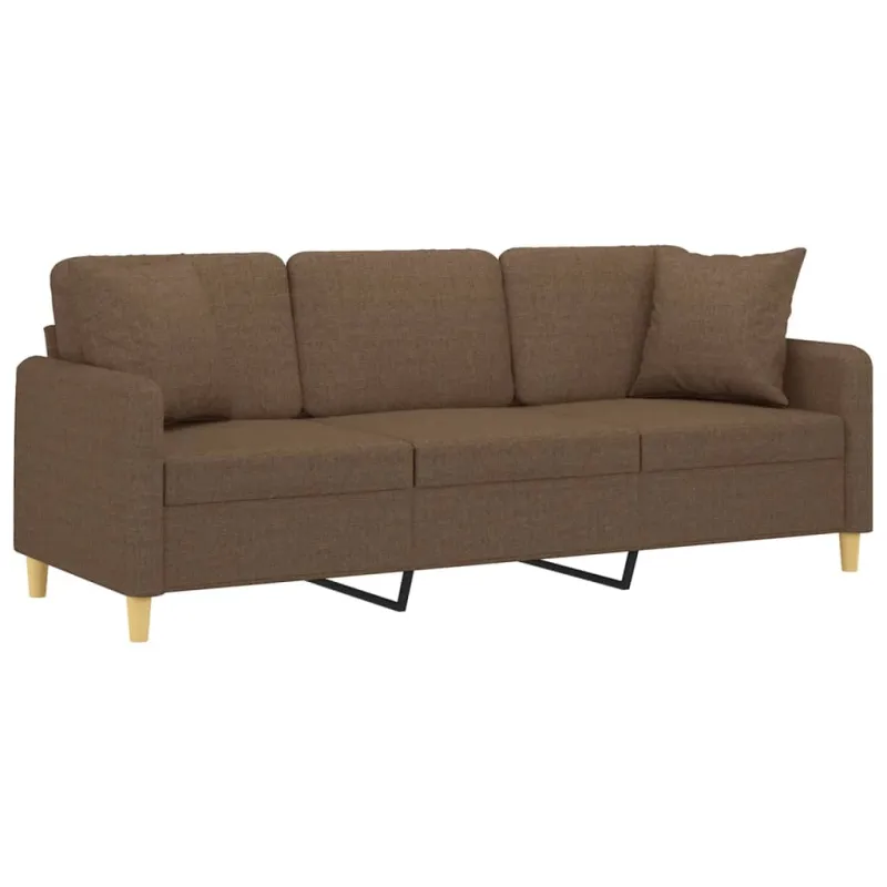Trivietė sofa su pagalvėlėmis, rudos spalvos, 180cm, audinys