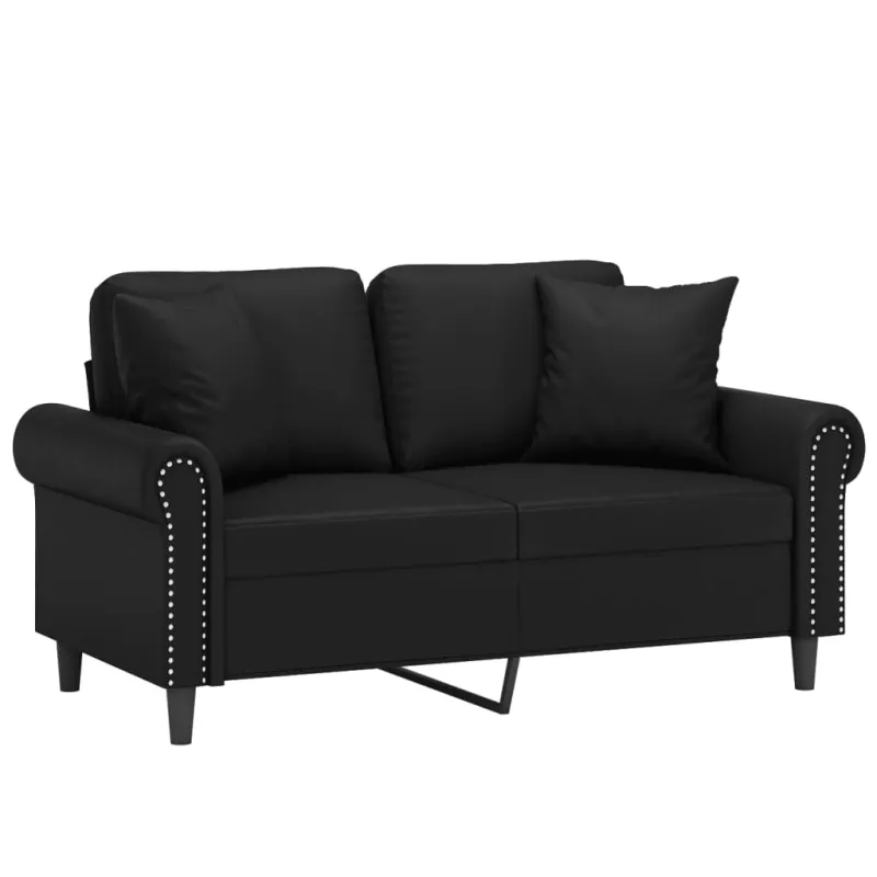 Dvivietė sofa su pagalvėlėmis, juoda, 120cm, dirbtinė oda