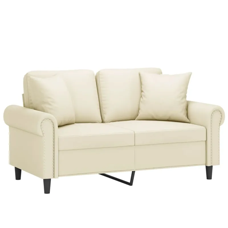 Dvivietė sofa su pagalvėlėmis, kreminė, 120cm, dirbtinė oda