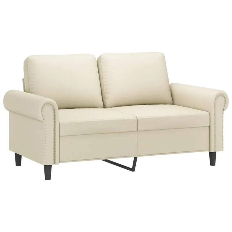 Dvivietė sofa su pagalvėlėmis, kreminė, 120cm, dirbtinė oda