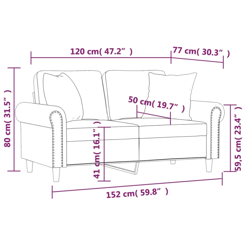 Dvivietė sofa su pagalvėlėmis, kreminė, 120cm, dirbtinė oda
