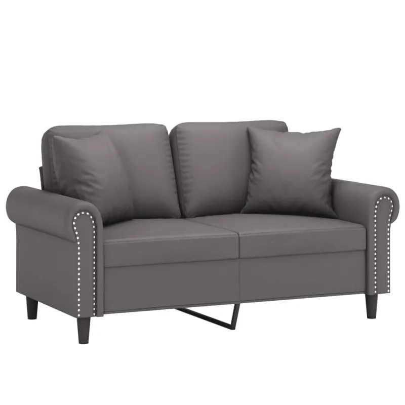 Dvivietė sofa su pagalvėlėmis, pilka, 120cm, dirbtinė oda