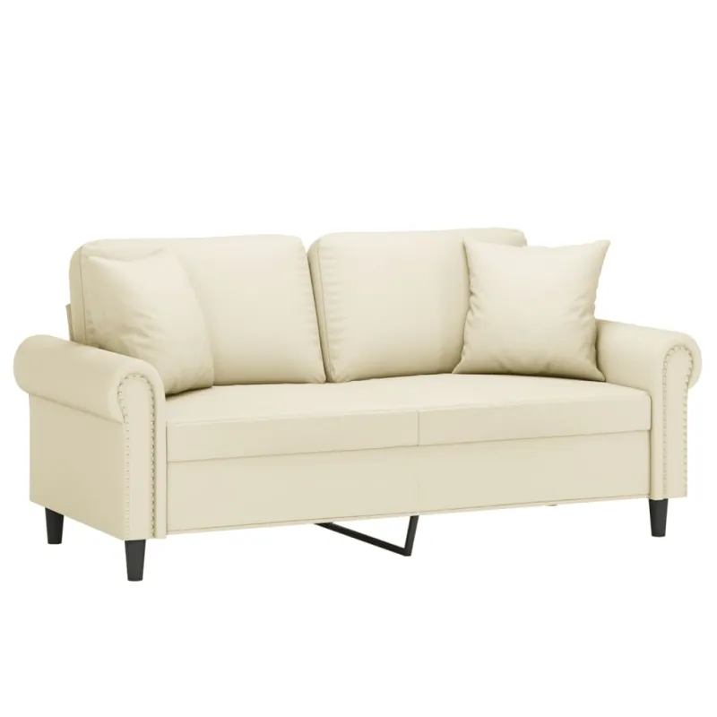 Dvivietė sofa su pagalvėlėmis, kreminė, 140cm, dirbtinė oda