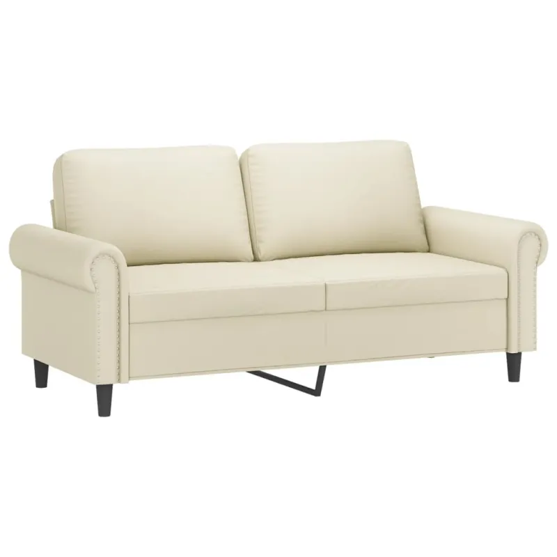 Dvivietė sofa su pagalvėlėmis, kreminė, 140cm, dirbtinė oda