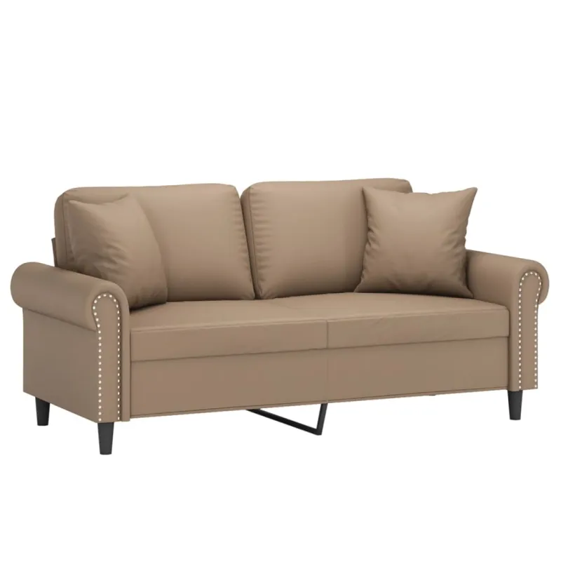 Dvivietė sofa su pagalvėlėmis, kapučino, 140cm, dirbtinė oda