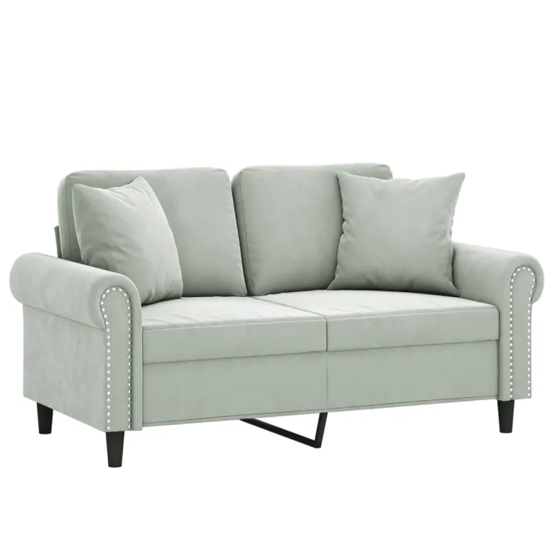 Dvivietė sofa su pagalvėlėmis, šviesiai pilka, 120cm, aksomas