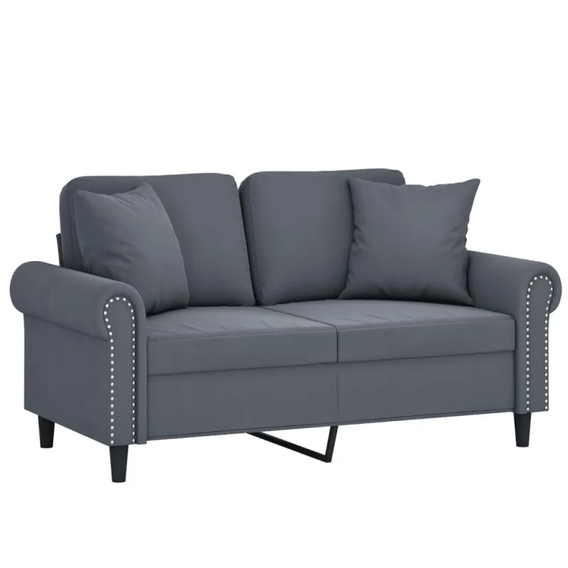 Dvivietė sofa su pagalvėlėmis, tamsiai pilka, 120cm, aksomas