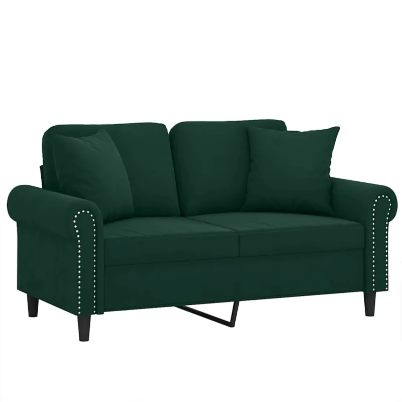 Dvivietė sofa su pagalvėlėmis, tamsiai žalia, 120cm, aksomas
