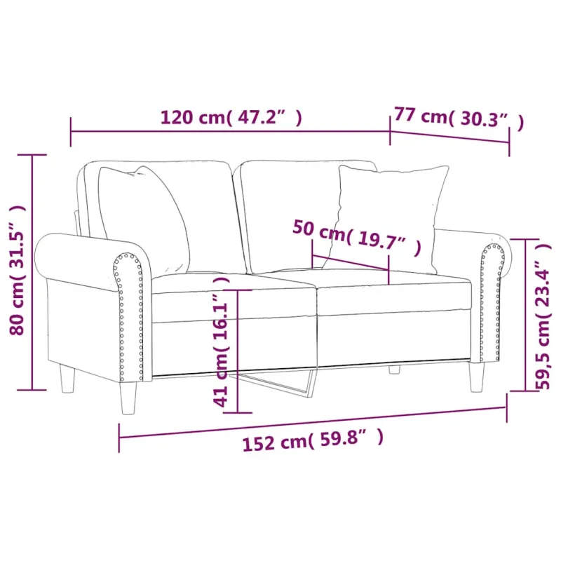 Dvivietė sofa su pagalvėlėmis, tamsiai žalia, 120cm, aksomas